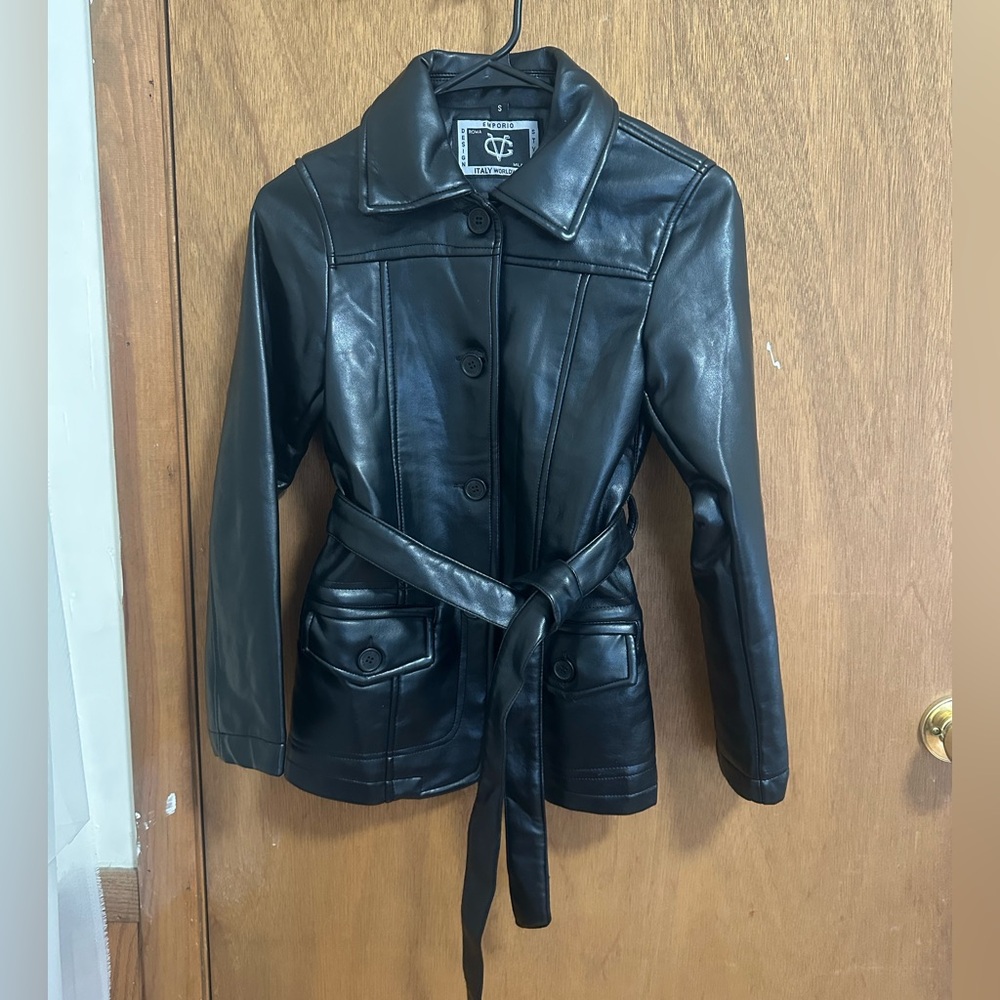 Emporio Roma Italy worldwide Leather Black Belted Jacket